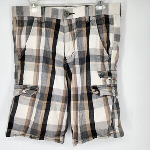 Y2K Silvertab Cargo Shorts Mens 32‎ Brown Plaid Baggy Wide Leg 12" Inseam Levis